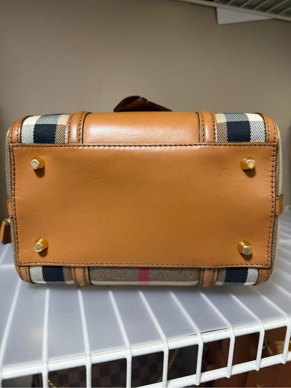 Burberry Alchester Tan Leather & Classic Check bowling bag - Picture 5 of 12